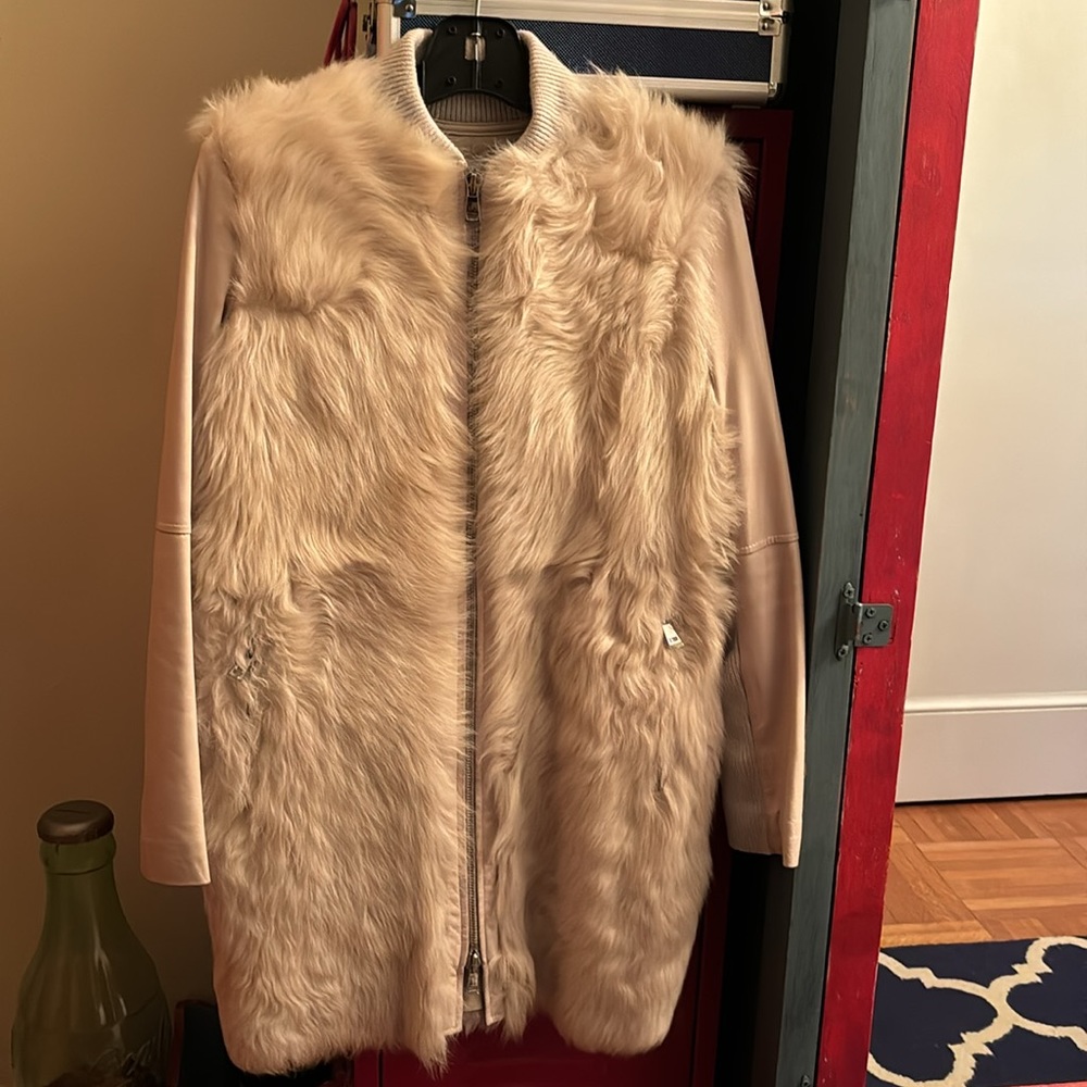 VINCE SHEARLING FUR LEATHER ZIP JACKET Sz XXS